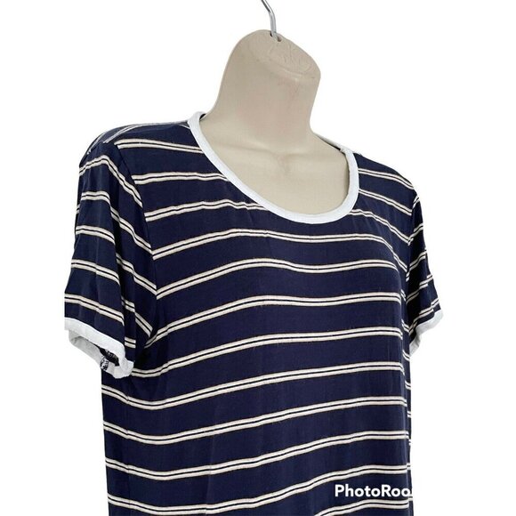 PINK REPUBLIC Juniors Sz XL Ringer Tee Blue Striped Short Sleeve Shirt - Picture 2 of 7